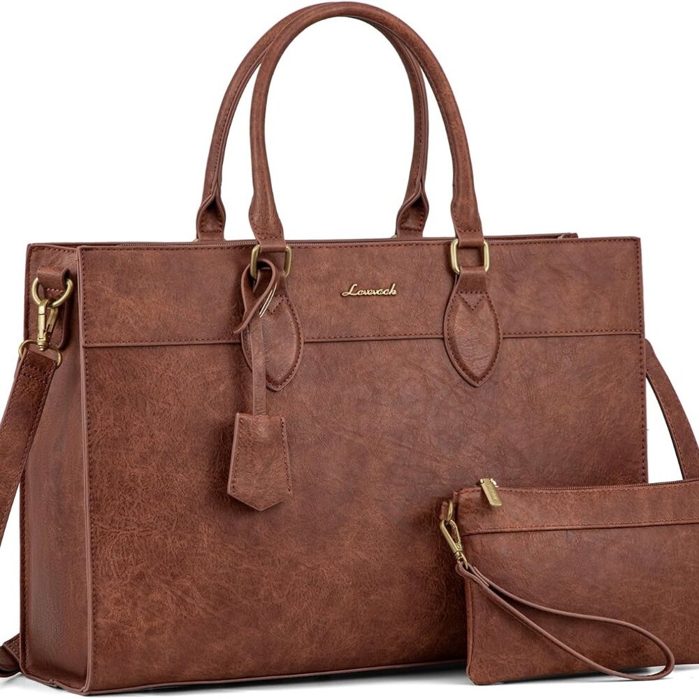 Laptop Bag for Women, 15.6 inch Laptop Tote Work Bag Purse, Large Waterproof Lea
